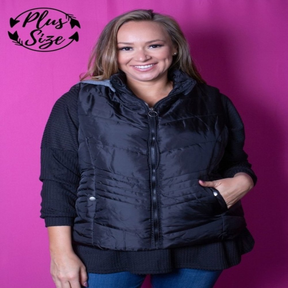 Women's Plus Quilted Puffer Vest with Hood